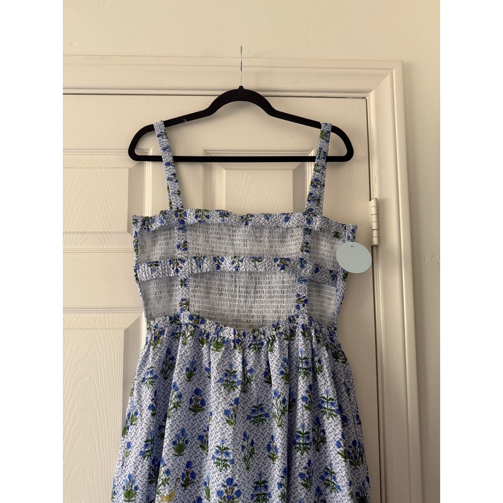 hill house the anita nap dress blue block floral print, women size large - Picture 6 of 9